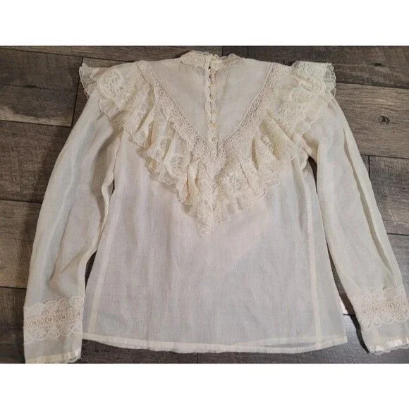 Gunne Sax Jessica’s Gunnies 1970s Vintage Victorian Style Ruffles & Lace Blouse - Picture 8 of 11